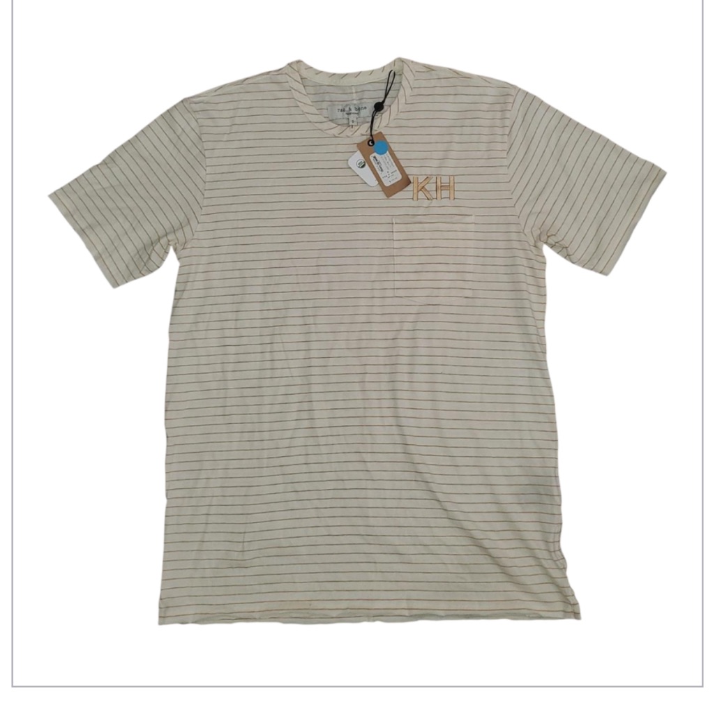 Rag&Bone Men's Striped Cream T-Shirt